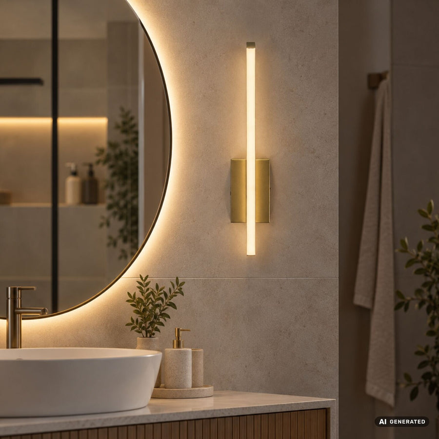 Inomhusvägglampa Tilmann, guldfärgad, LED 10 W, 550 lm, 4000 K, H 36 cm, IP44, beröringsstyrd, 75089