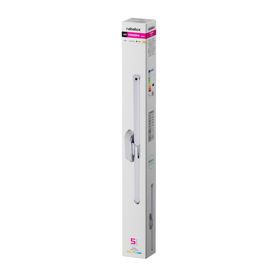 Tenebra vägglampa för inomhusbruk, LED 8 W, 1000 lm, 4000 K, L 60 cm, IP44, krom, 75095