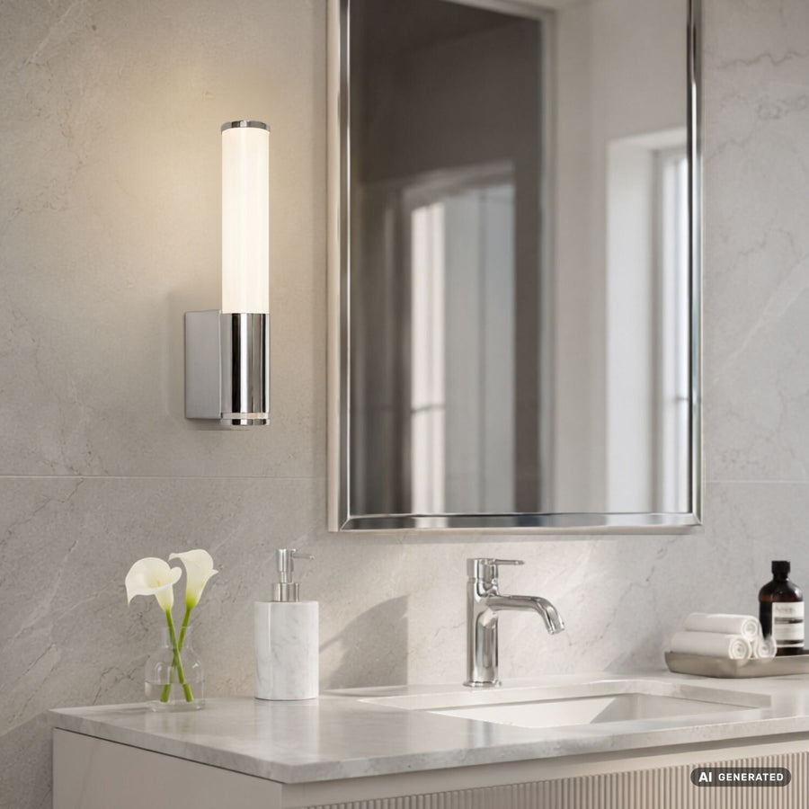 Tenero vägglampa för inomhusbruk, LED 6 W, 4000 K, 600 lm, H 29 cm, krom, IP44, 75100