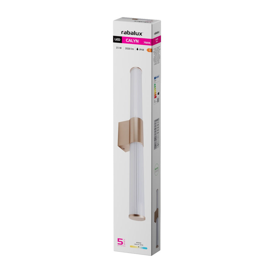 Badrumsvägglampa, Calyn, LED 15 W, 4000 K, 1450 lm, L 60 cm, guldfärgad, IP44, 75105