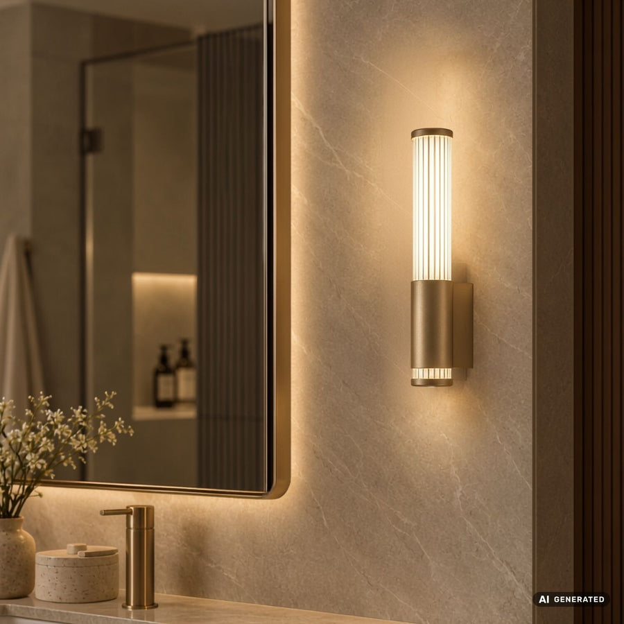 Badrumsvägglampa, Calyn, LED 6 W, 4000 K, 530 lm, H 29 cm, guldfärgad, IP44, 75106