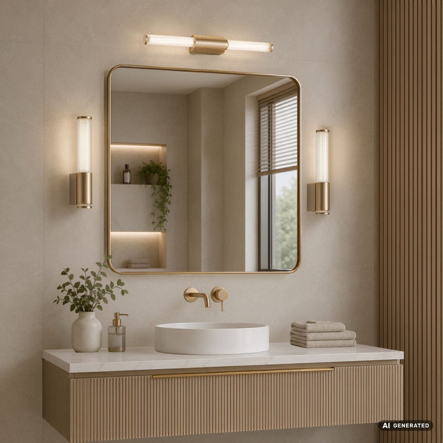 Badrumsvägglampa, Calyn, LED 6 W, 4000 K, 530 lm, H 29 cm, guldfärgad, IP44, 75106