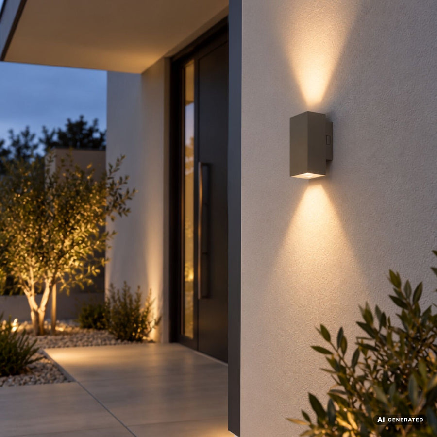 Utomhusvägglampa, Urfa, LED 18 W, 1800 lm, färgtemperatur 2700, 4000, 6500 K, H 16 cm, IP65, grå-beige, 77215
