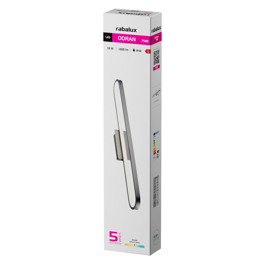 Badrumsvägglampa, Odran, LED 18 W, 1350 lm, 4000 K, L 60 cm, gunmetal, IP44, 75115