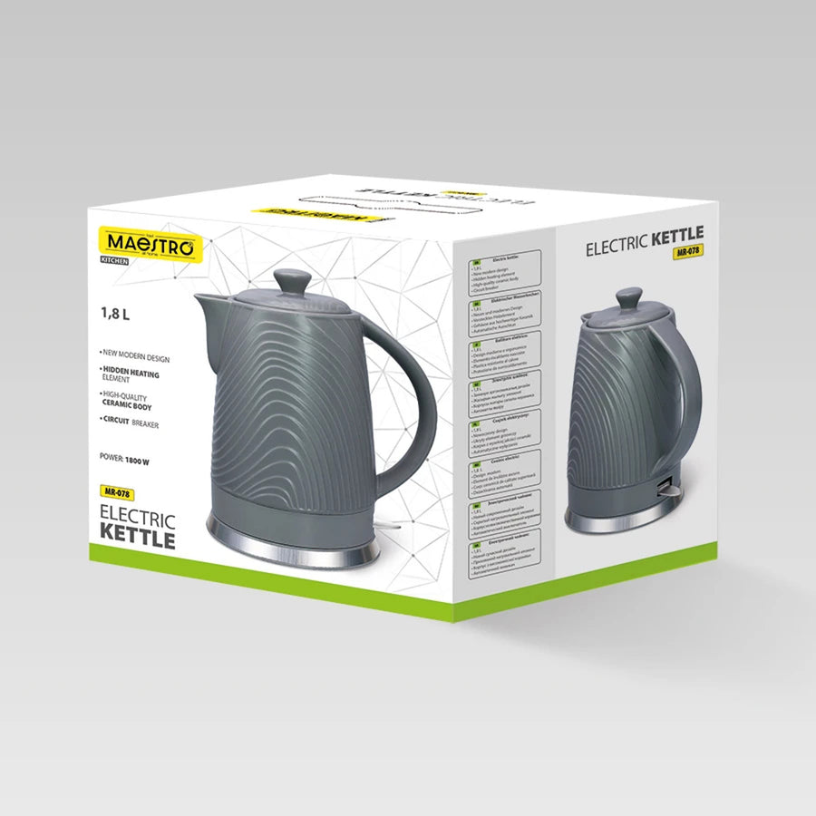 Maestro vattenkokare, volym 1,8 liter, effekt 1800 W, värmehållningsfunktion, Anti-Calc-filter, MR-078