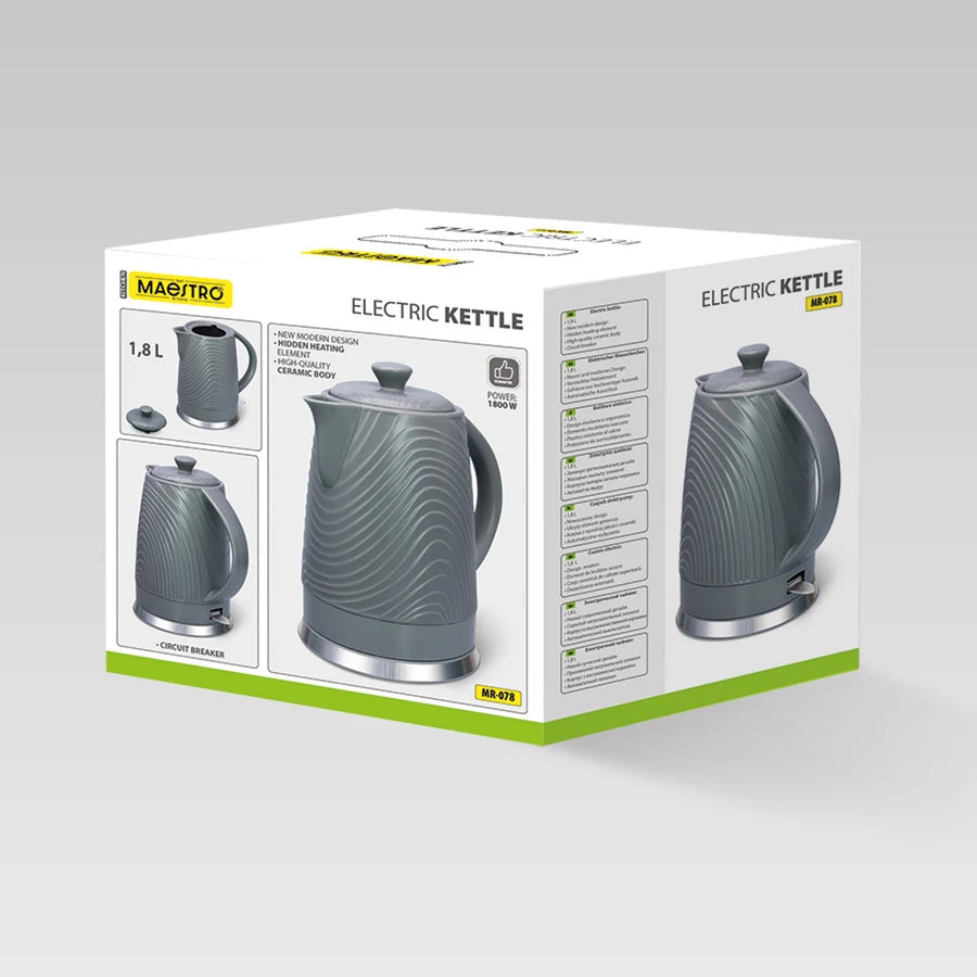 Maestro vattenkokare, volym 1,8 liter, effekt 1800 W, värmehållningsfunktion, Anti-Calc-filter, MR-078