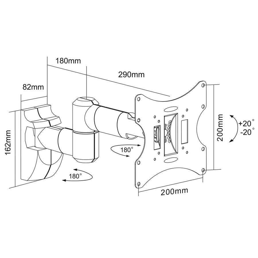 Maclean-fäste för TV eller bildskärm, universal, max vesa 200x200, 13-42", 30 kg, svart, MC-503A B
