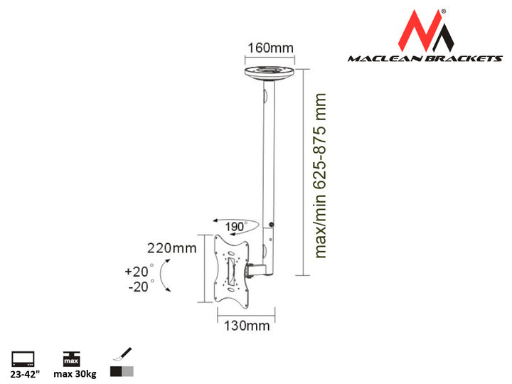 Maclean MC-504A Justerbart takfäste 23 "-42" 30kg