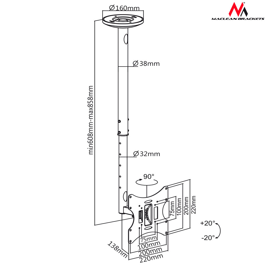 Maclean MC-504A B TV-takfäste 23-42 "50 - 85 cm 30 kg Svart