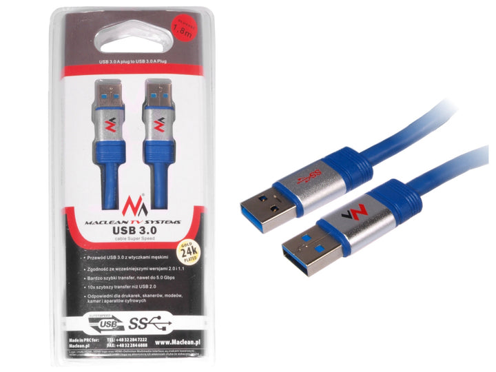 Maclean MCTV-606 Premium 1,8 m USB 3.0-kabel AM 5Gb / s Dataöverföringsladdning