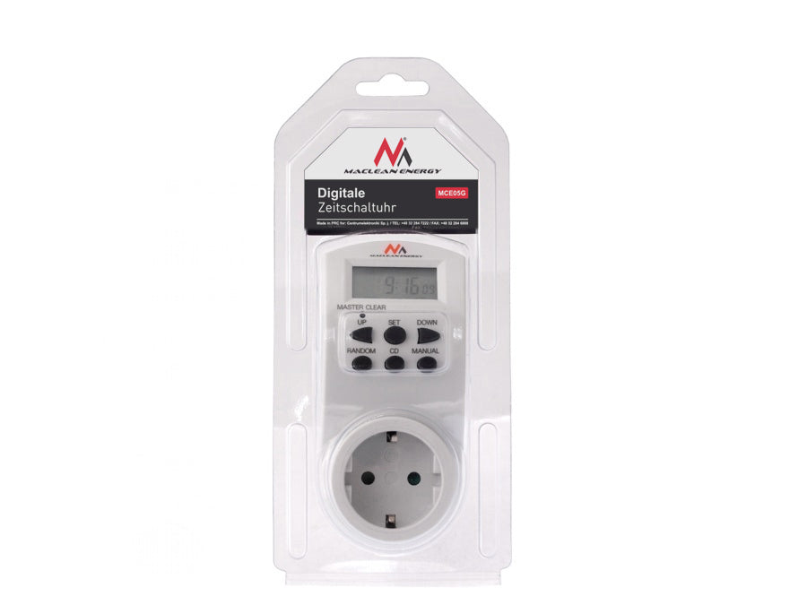 Maclean digital timer, f. slump, timer, 10 prog, max 156 program, tyskt uttag, 3600W, MCE05G