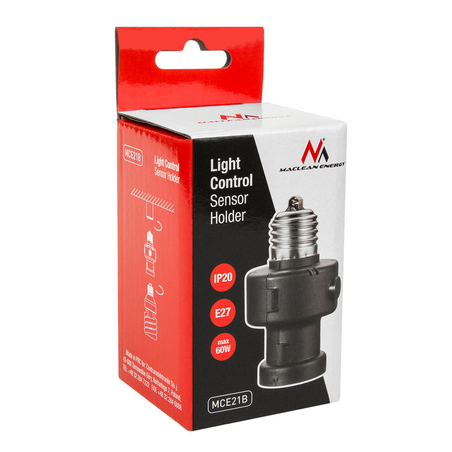 Maclean E27-lamphållare, 100W, med skymningssensor, timer, MCE21B