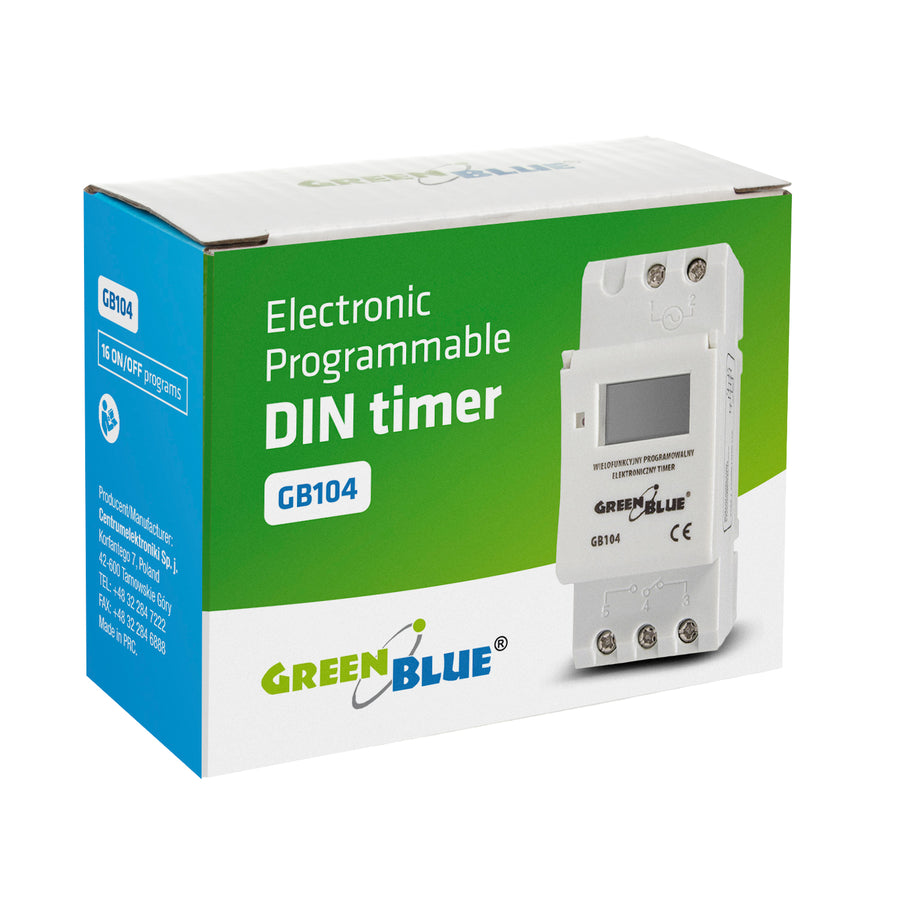 Digital timer för DIN-skena GreenBlue GB104 16 program max 240 program