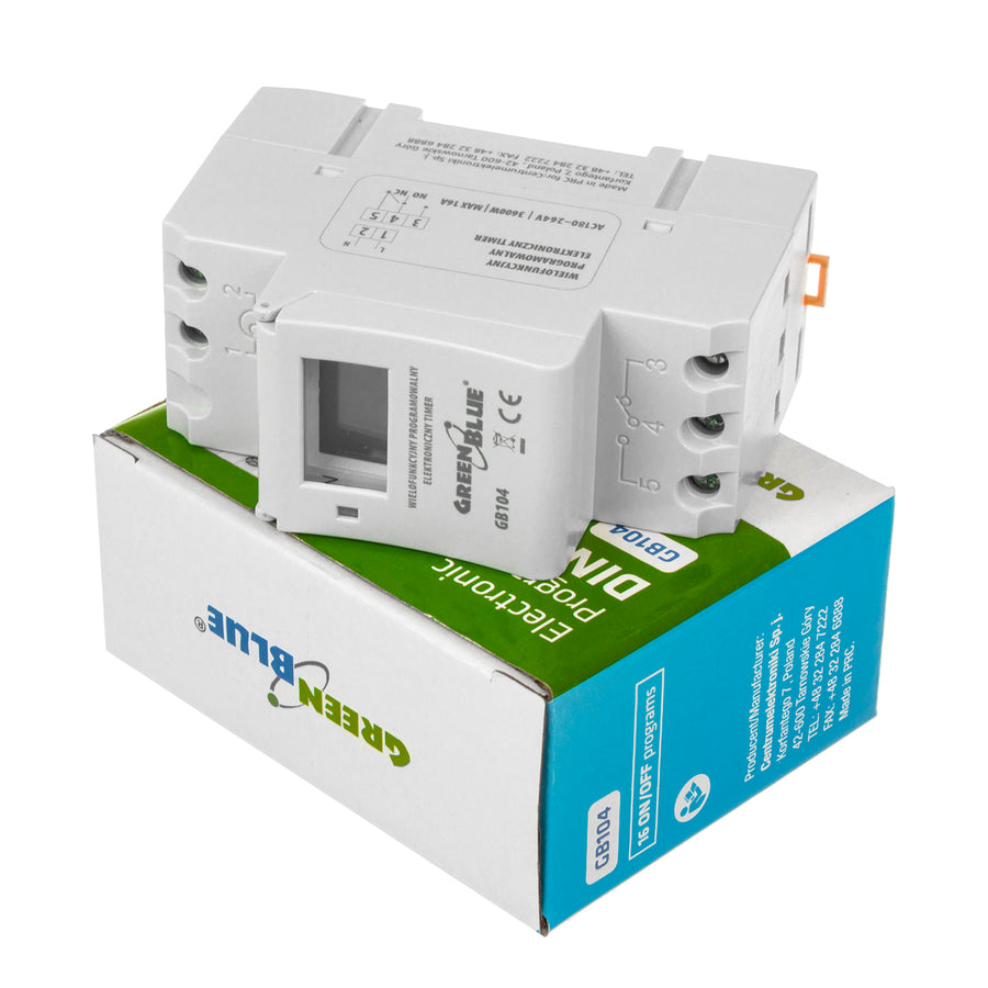 Digital timer för DIN-skena GreenBlue GB104 16 program max 240 program