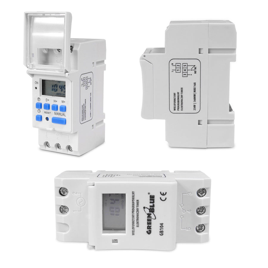 Digital timer för DIN-skena GreenBlue GB104 16 program max 240 program