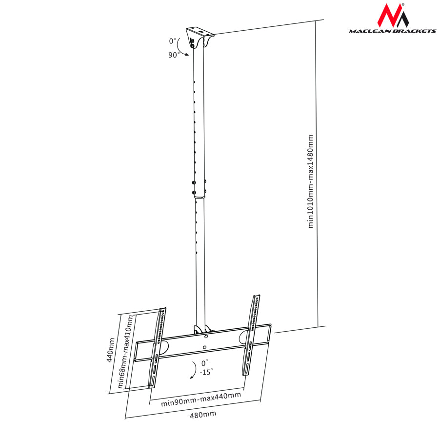 Maclean takfäste för TV, max VESA 400x400, 32-65", 50kg, MC-631