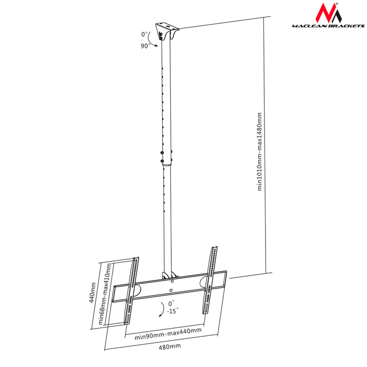 Maclean takfäste för TV, max VESA 400x400, 32-65", 50kg, MC-631