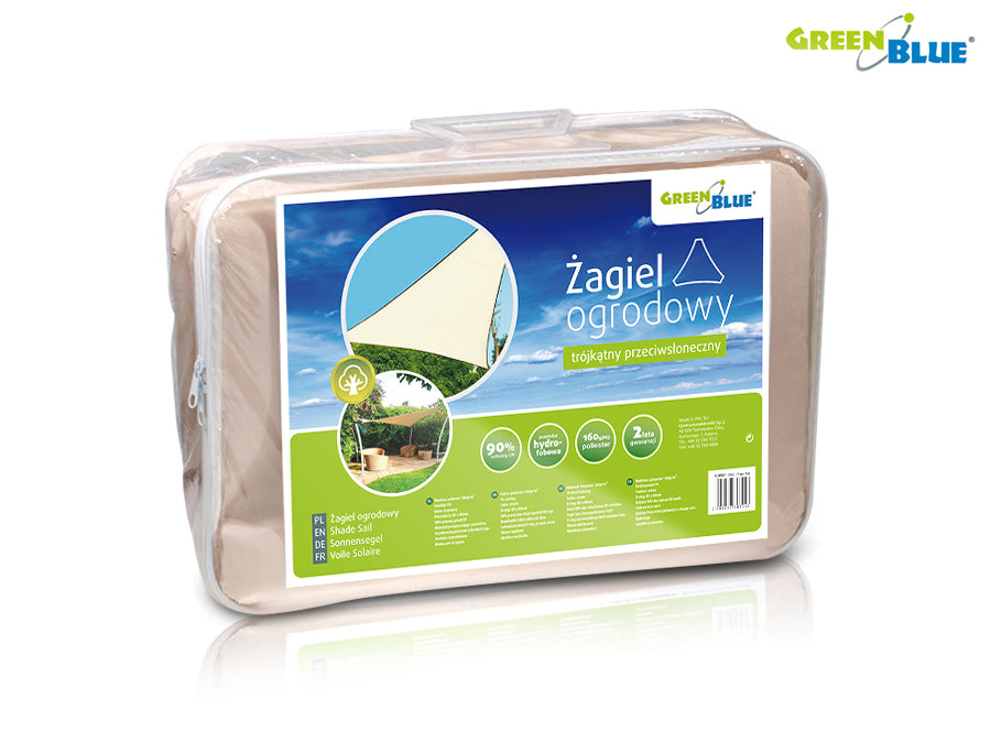 UV polyester trädgård skugga segel 3.6m triangel GreenBlue GB500 grädde hydrofob yta