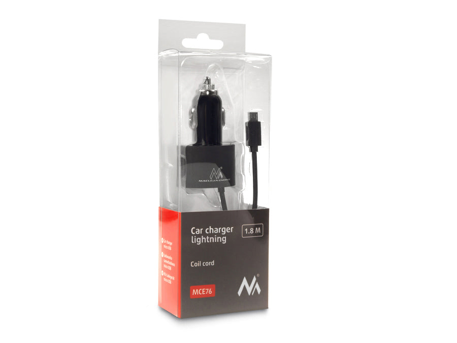 Maclean billaddare, Lightning spiral, 2xUSB, 5,2A, 1,8m, MCE76