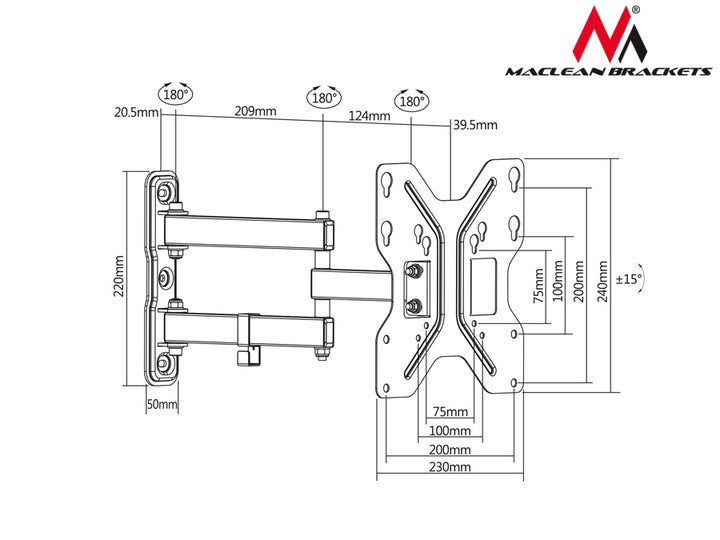 Maclean MC-648 13-42" 30kg VESA 200x200 LED LCD TV-väggfäste