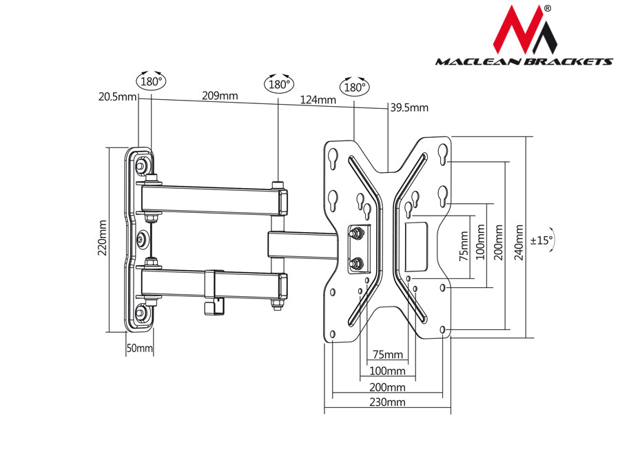 Maclean TV-fäste, max vesa 200x200, 13-42", 30kg, MC-648