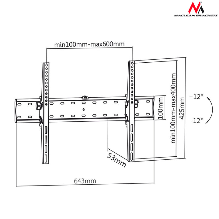 Maclean TV-fäste, max VESA 600x400, 37-85", upp till 40 kg, MC-668