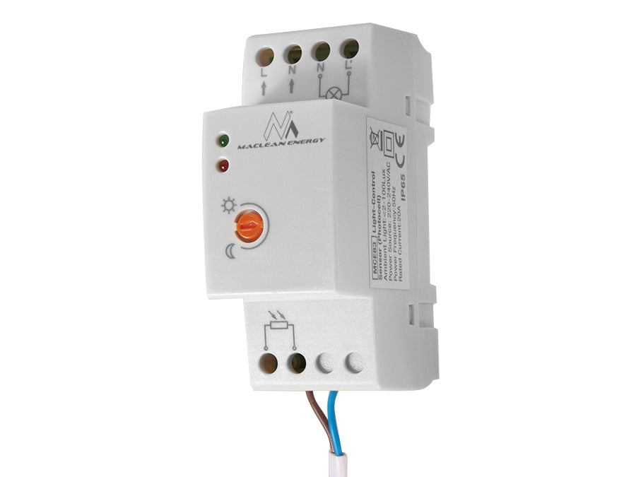 Maclean skymningsrelä, DIN-skena, med extern sond, 220-240V/AC, 50Hz, 20A, MCE83