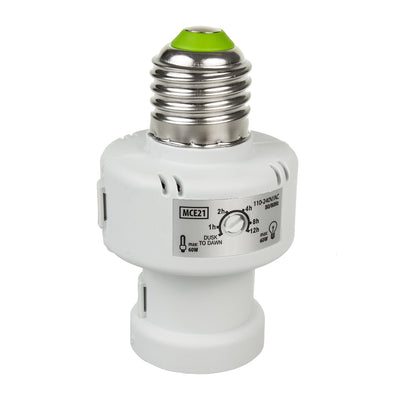 Maclean glödlampshållare, E27, max. 100W, med skymningssensor, timer, vit, MCE21W