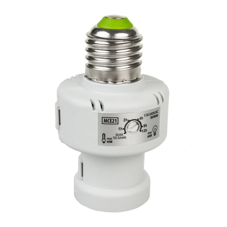 Maclean glödlampshållare, E27, max. 100W, med skymningssensor, timer, vit, MCE21W