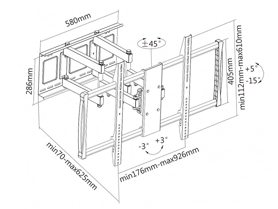 Montering Maclean, För TV, Max vesa 800x600,600X900, För platt och böjd, 60-100", Upp till 80kg, MC-679