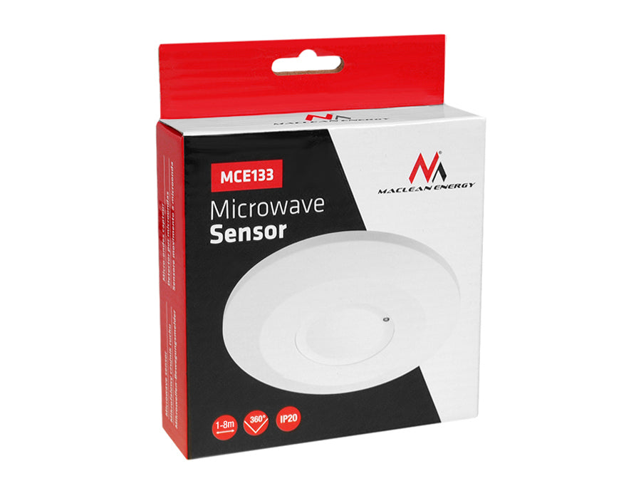 Maclean rörelsedetektor för mikrovågsugn, takmontering, räckvidd 1m-8m, max. 2000W, MCE133
