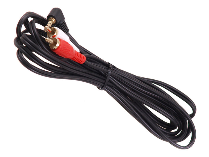 Maclean MCTV-824 Mini Jack Audiokabel 3,5 mm hane 2xRCA stereo hane svart 1 m guldkontakter vinklade 90 ° till 2 RCA-kabel