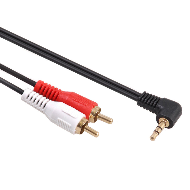 Maclean MCTV-824 Mini Jack Audiokabel 3,5 mm hane 2xRCA stereo hane svart 1 m guldkontakter vinklade 90 ° till 2 RCA-kabel