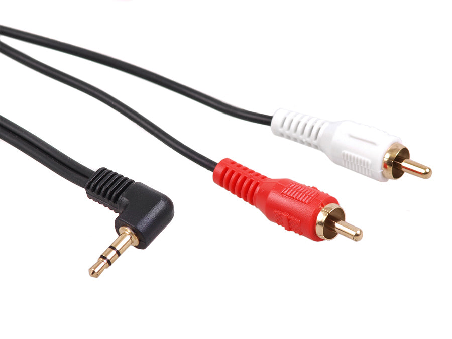 Maclean MCTV-824 Mini Jack Audiokabel 3,5 mm hane 2xRCA stereo hane svart 1 m guldkontakter vinklade 90 ° till 2 RCA-kabel