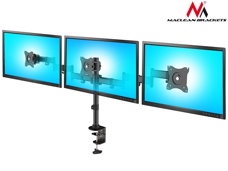 Maclean skrivbordsfäste för 3 LCD-skärmar, dubbel arm, VESA 75x75 och 100x100, 13"-27", 8kg, MC-691