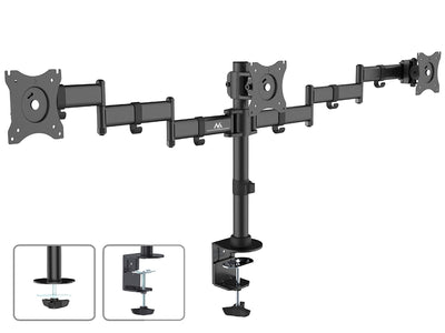 Maclean skrivbordsfäste för 3 LCD-skärmar, dubbel arm, VESA 75x75 och 100x100, 13"-27", 8kg, MC-691