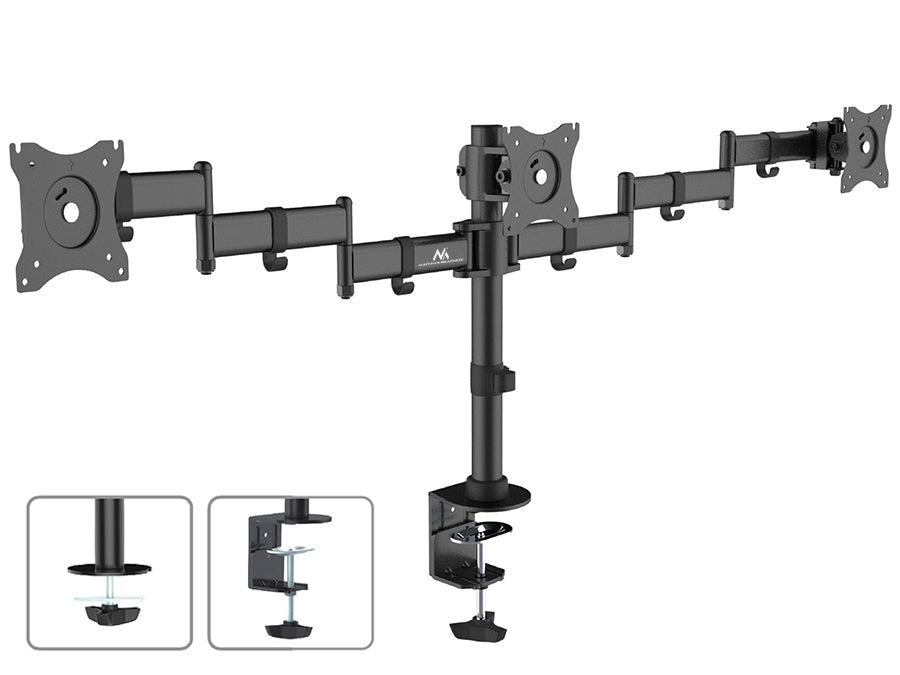 Maclean skrivbordsfäste för 3 LCD-skärmar, dubbel arm, VESA 75x75 och 100x100, 13"-27", 8kg, MC-691