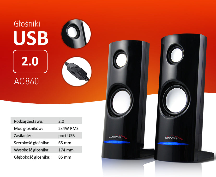 Datorhögtalare 8W USB strömförsörjning Svart Audiocore AC860