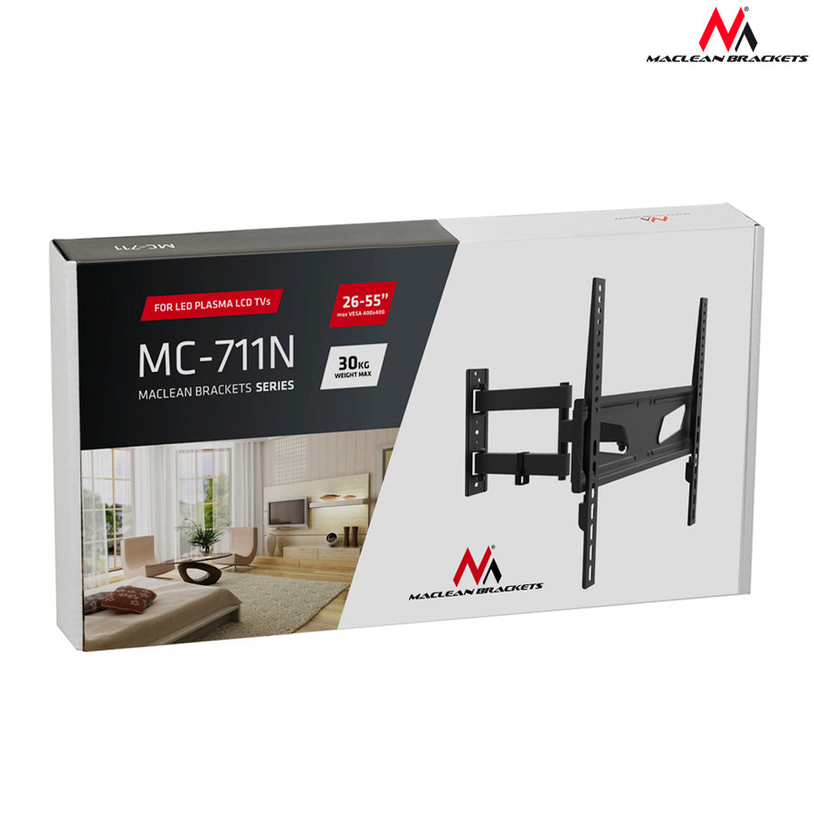 Maclean TV-fäste, max vesa 400x400, lång arm passar böjda TV-apparater, 26-55", 30kg, MC-711N