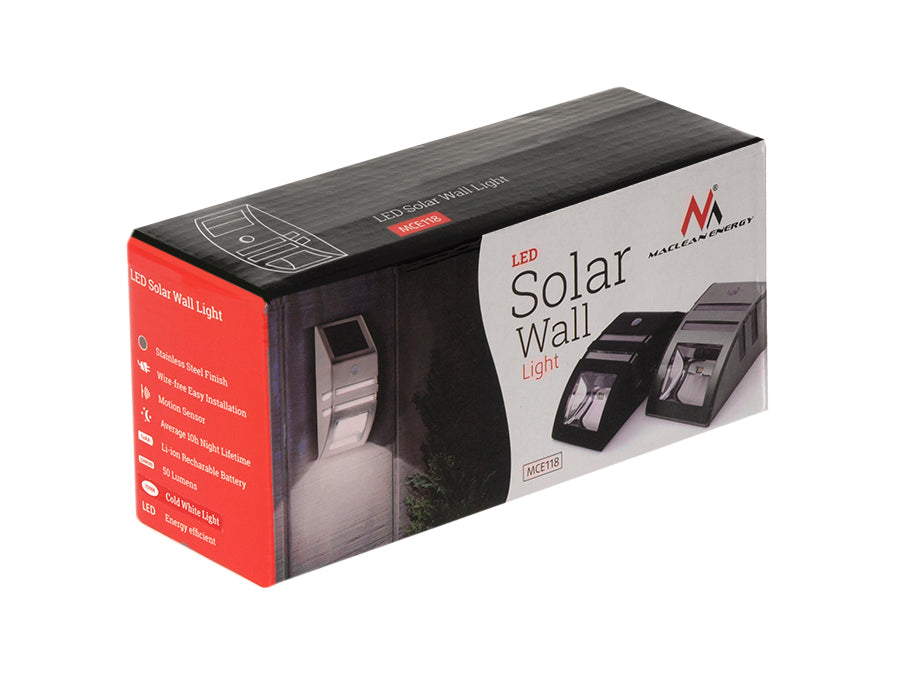 Maclean MCE118 B Solar LED-vägglampa Skymningssensor Rörelsesensor Trådlös