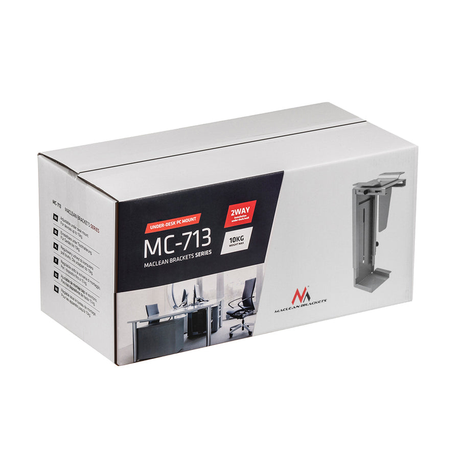 Maclean MC-713S Datorfäste PC-stödhållare Justerbar bredd och höjd under skrivbordet