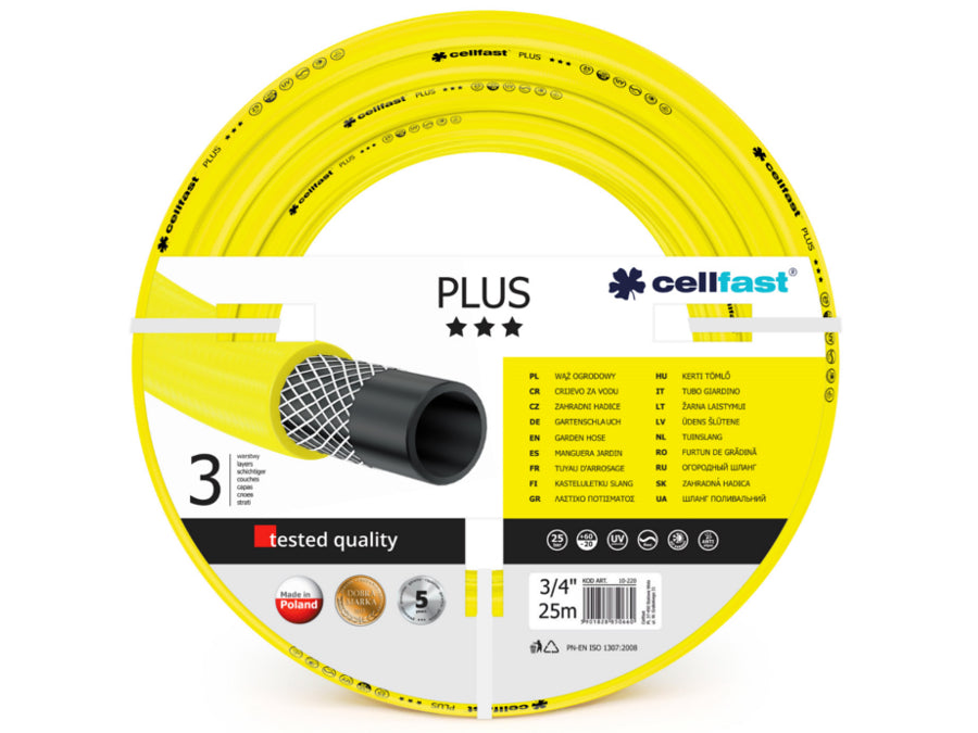 Cellfast Plus 3/4" kraftig 3-lagers trädgårdsslang 25m