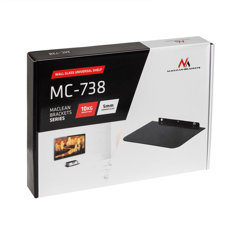 Maclean DVD-hylla, enkel, max. 10kg, glas, MC-738