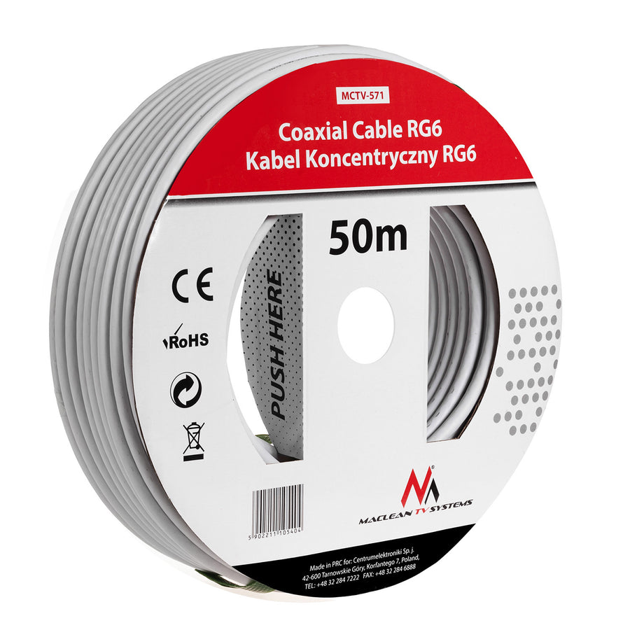 Antenn/satellit koaxialkabel Maclean, 1.0CCS RG6, 50M, MCTV-571