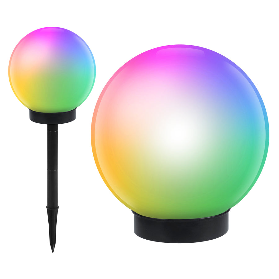 GreenBlue solcellsdriven fristående trädgårdslampa, sfär, 20x20x53cm, RGB-färgade LED, GB124