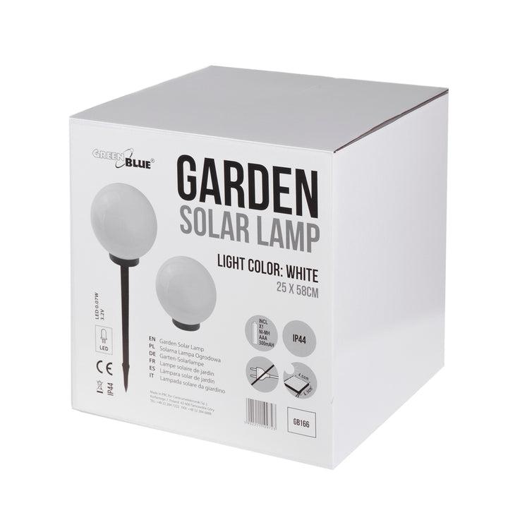 GreenBlue solcellslampa, fristående trädgårdslampa, sfärisk, 25x25x58 cm, vit LED, GB166