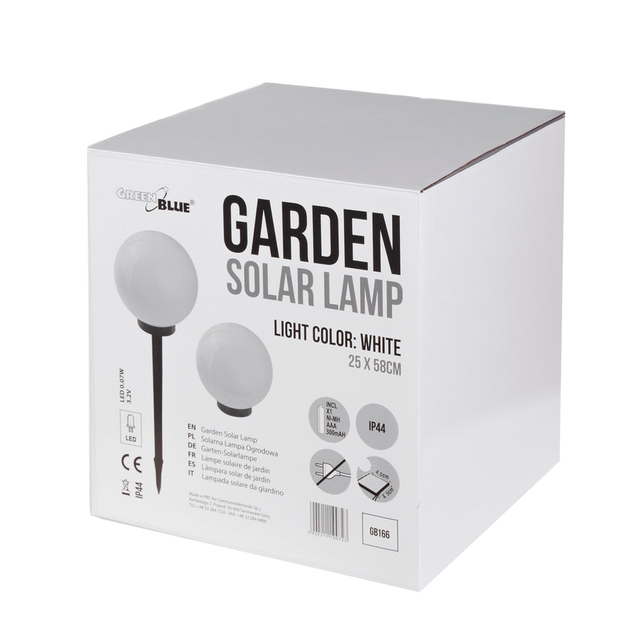 GreenBlue solcellslampa, fristående trädgårdslampa, sfärisk, 25x25x58 cm, vit LED, GB166