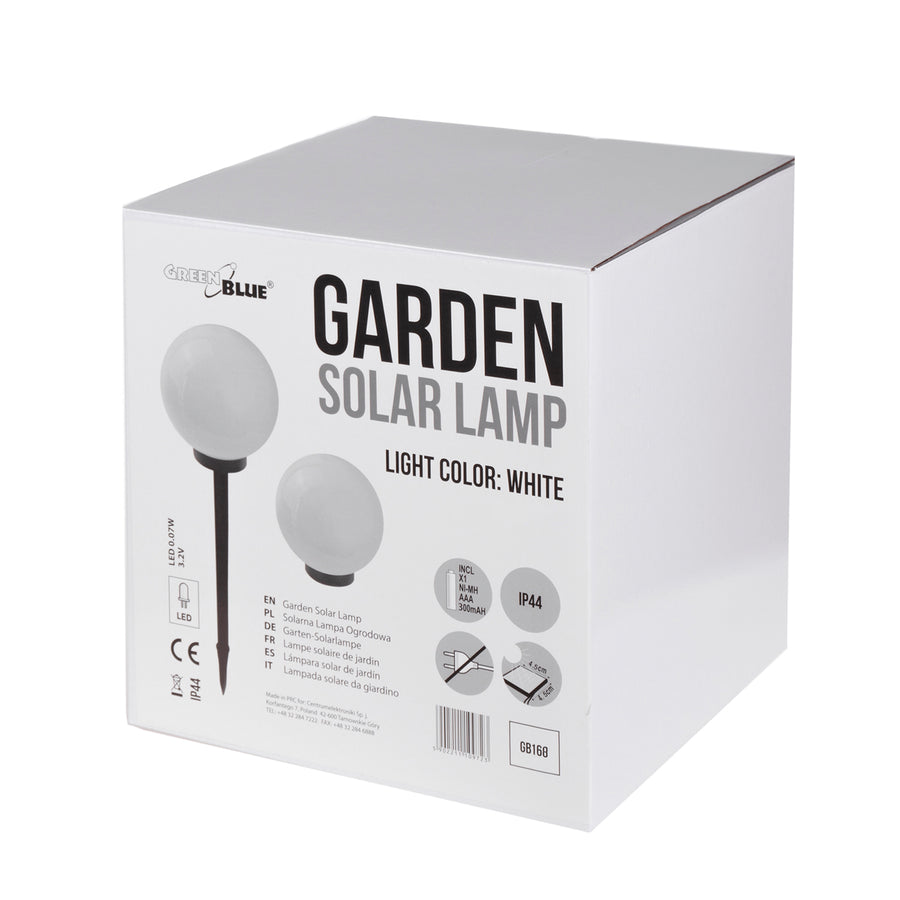 Solcellsdriven fristående trädgårdslampa GB168 – sfärisk, 30x30x63 cm, vit LED