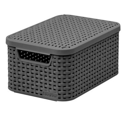 Korg med lock Curver Rattan Style S mörkgrå