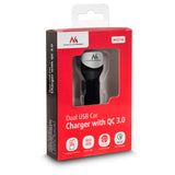 Billaddare max4.8A 2xUSB Maclean Energy MCE157 Qualcomm Quick Charge QC 3.0 plus kabel 1,5m Silver